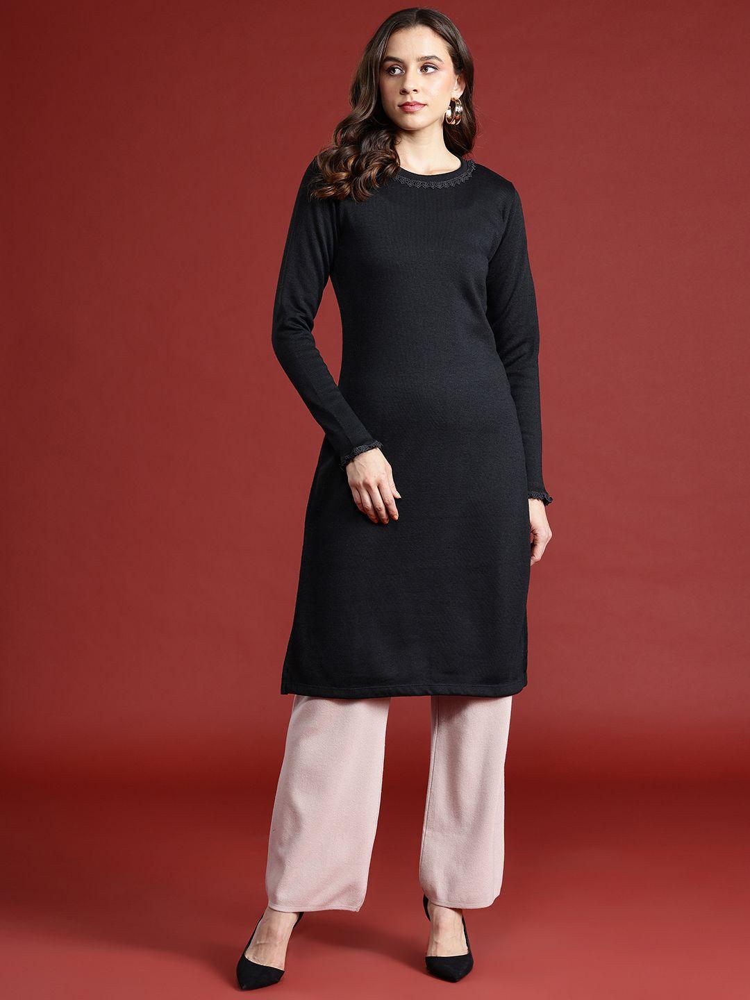 anouk lace inserted winter kurta