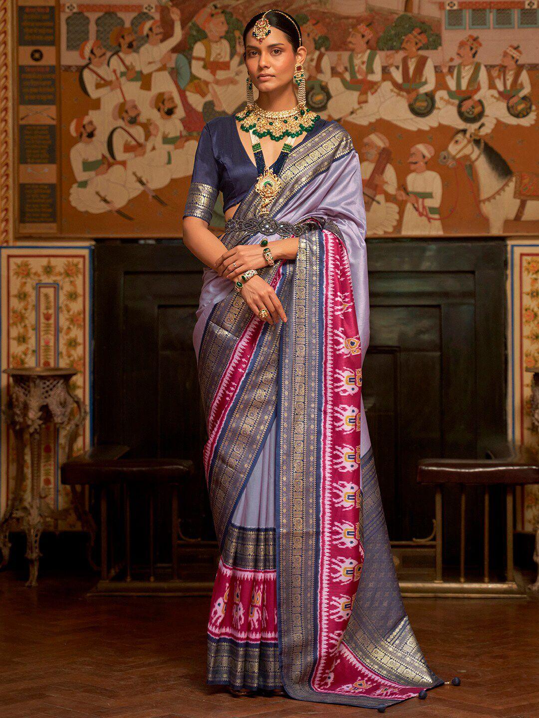 anouk lavender & magenta zari silk blend patola saree