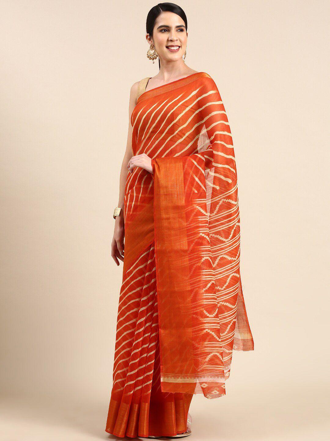 anouk leheriya cotton blend saree with zari border