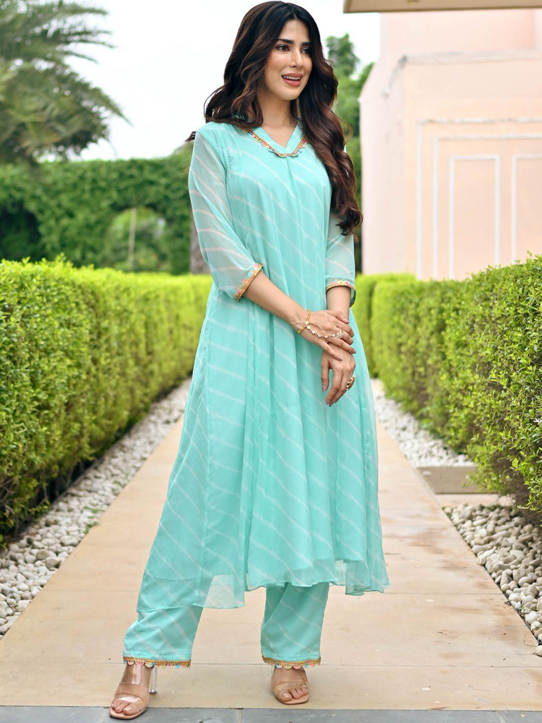 anouk leheriya dyed regular v-neck a-line kurta with pyjamas