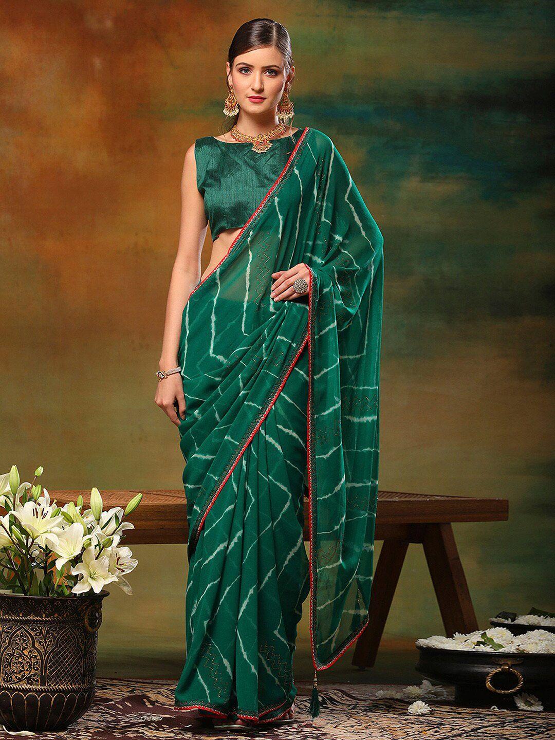 anouk leheriya printed embellished pure chiffon saree