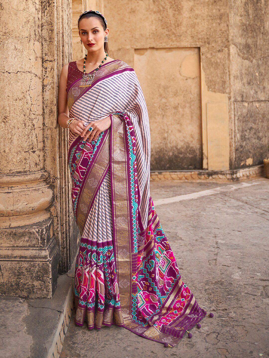 anouk leheriya printed embellished zari patola saree