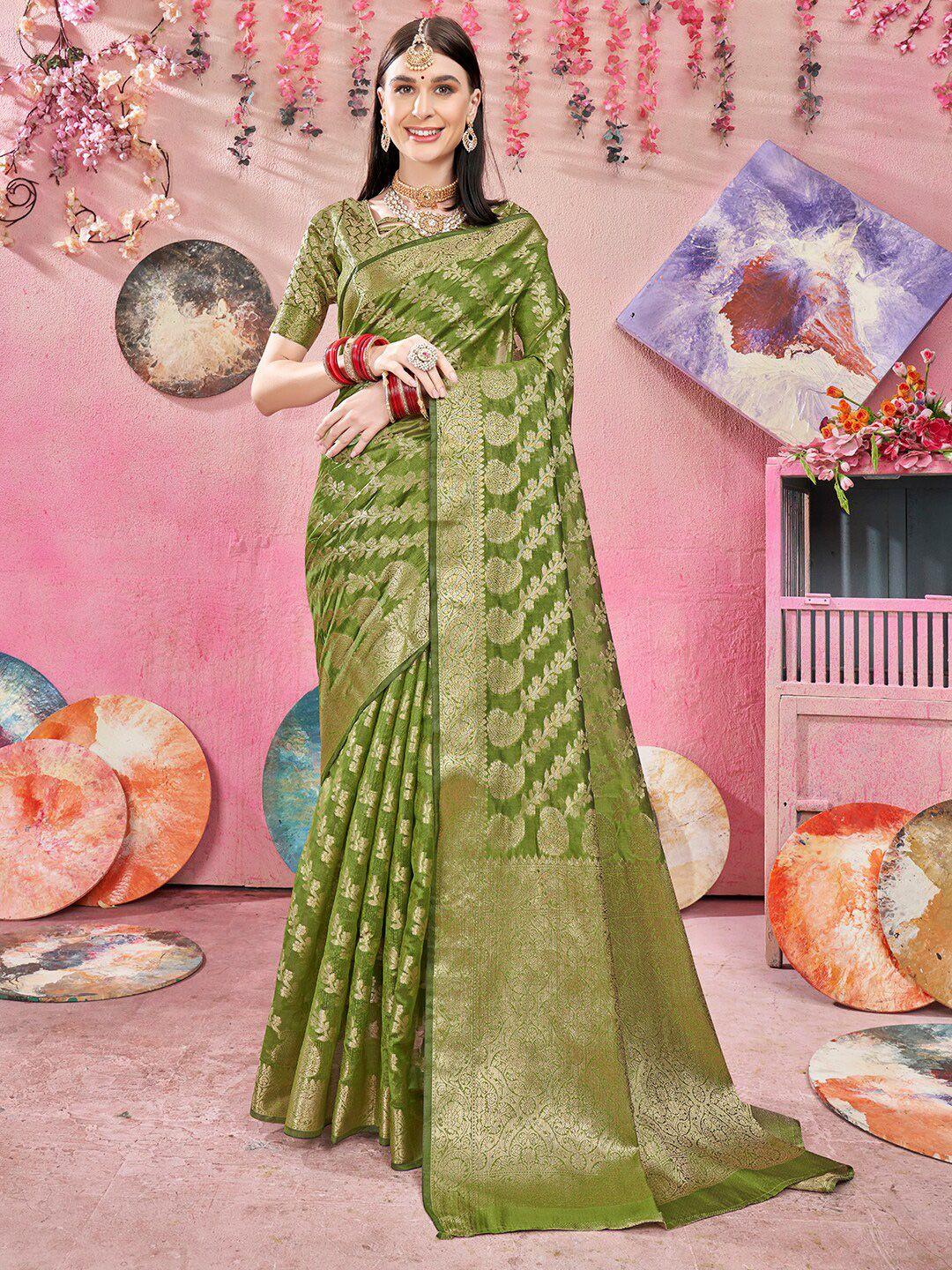 anouk lime ethnic motifs woven design zari organza saree