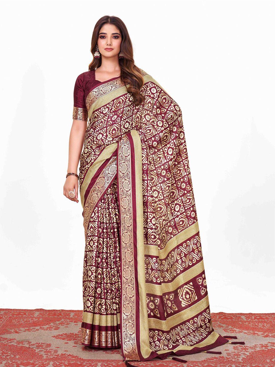 anouk magenta & cream-coloured ethnic motifs zari art silk sungudi saree