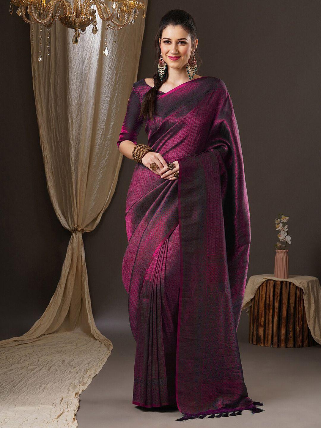 anouk magenta & grey ethnic motif woven design kanjeevaram saree