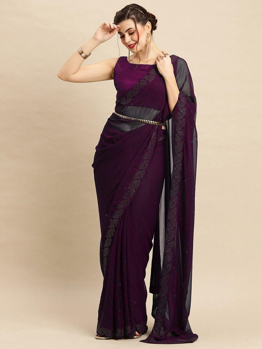 anouk magenta embellished beads & stones georgette saree