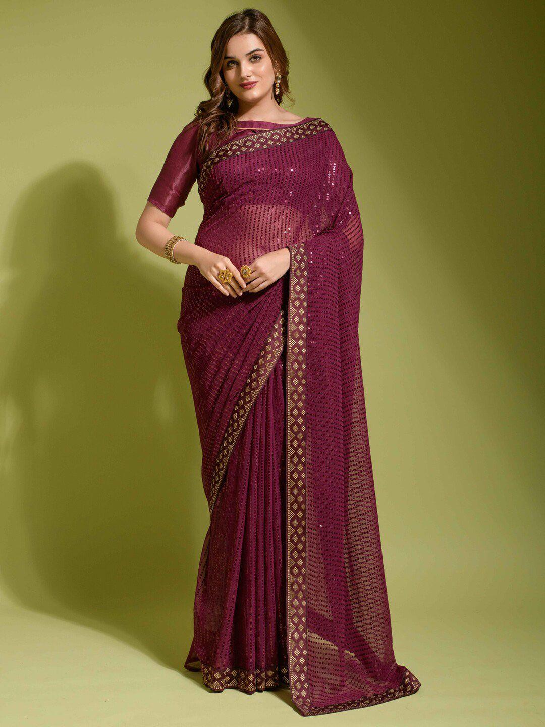 anouk magenta embellished beads and stones pure georgette saree