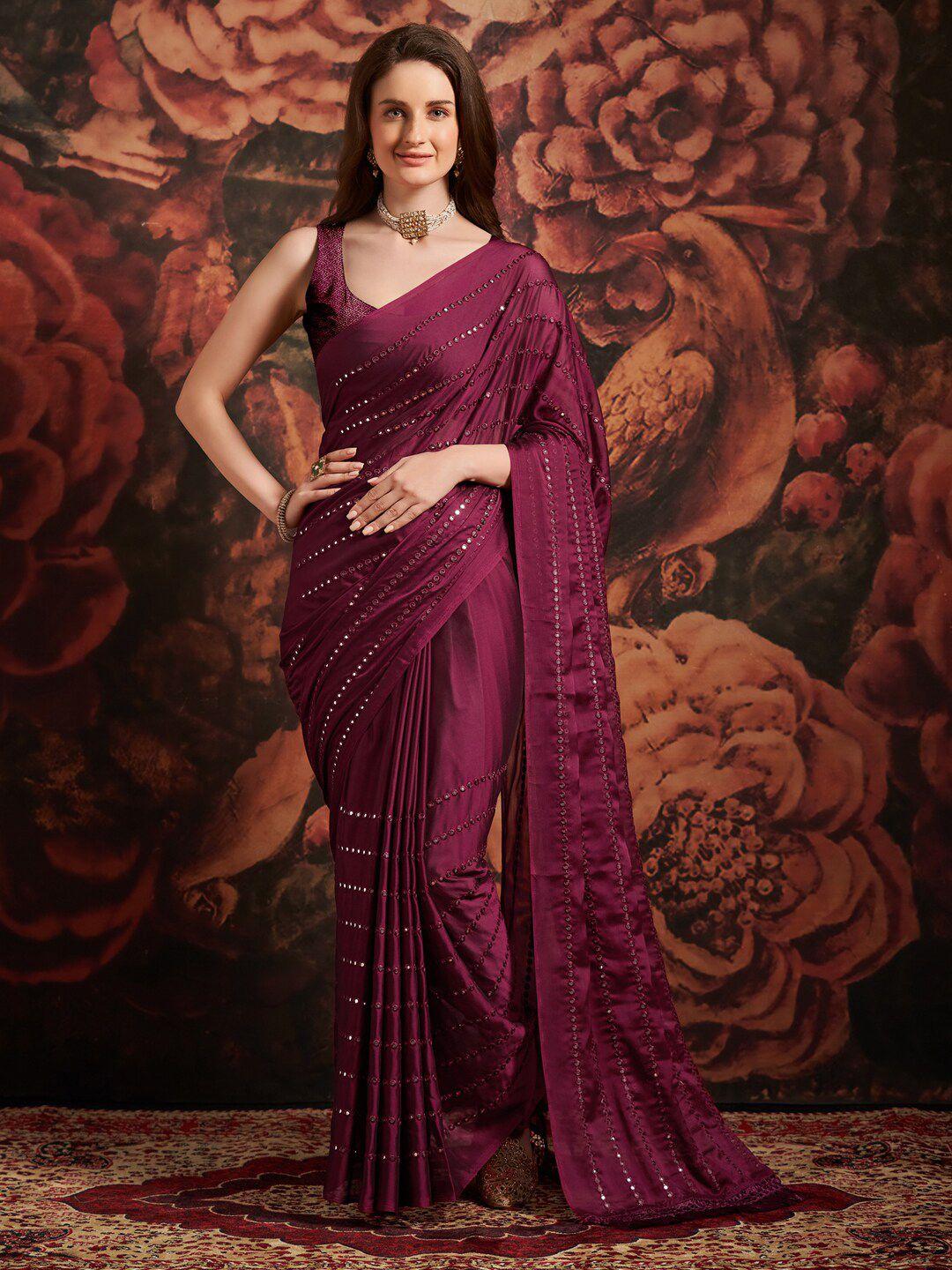 anouk magenta embellished mirror work pure georgette saree