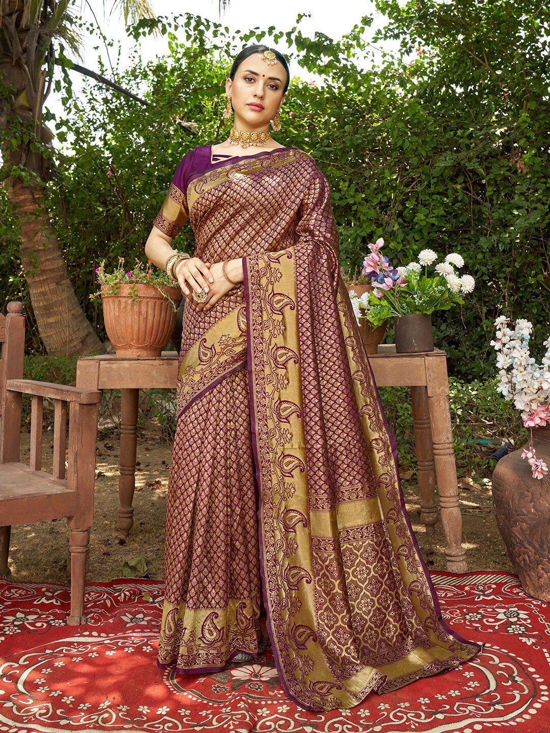 anouk magenta ethnic motifs woven design zari kanjeevaram saree