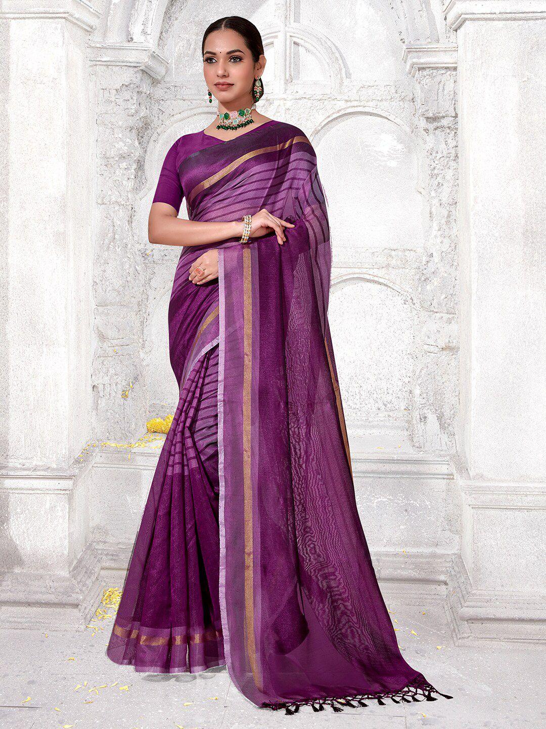 anouk magenta striped zari art silk khadi saree