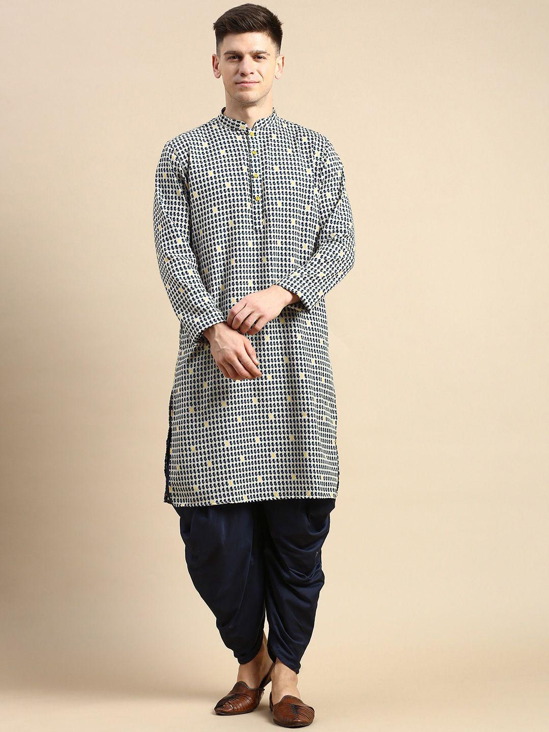 anouk mandarin collar printed kurta with dhoti pants