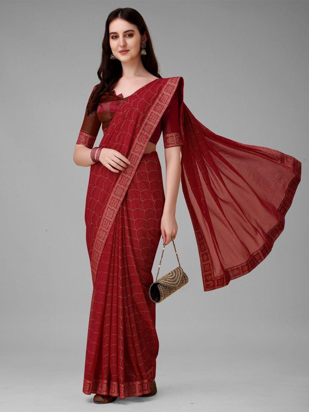 anouk maroon & gold-toned printed silk blend saree