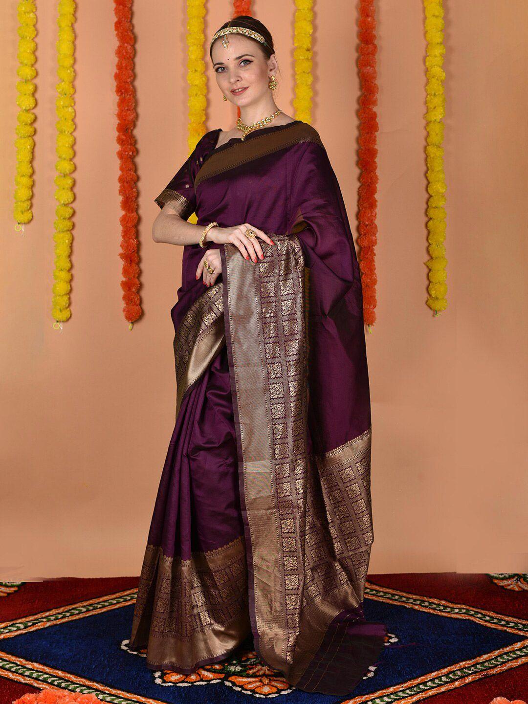 anouk maroon & gold-toned zari jacquard banarasi saree