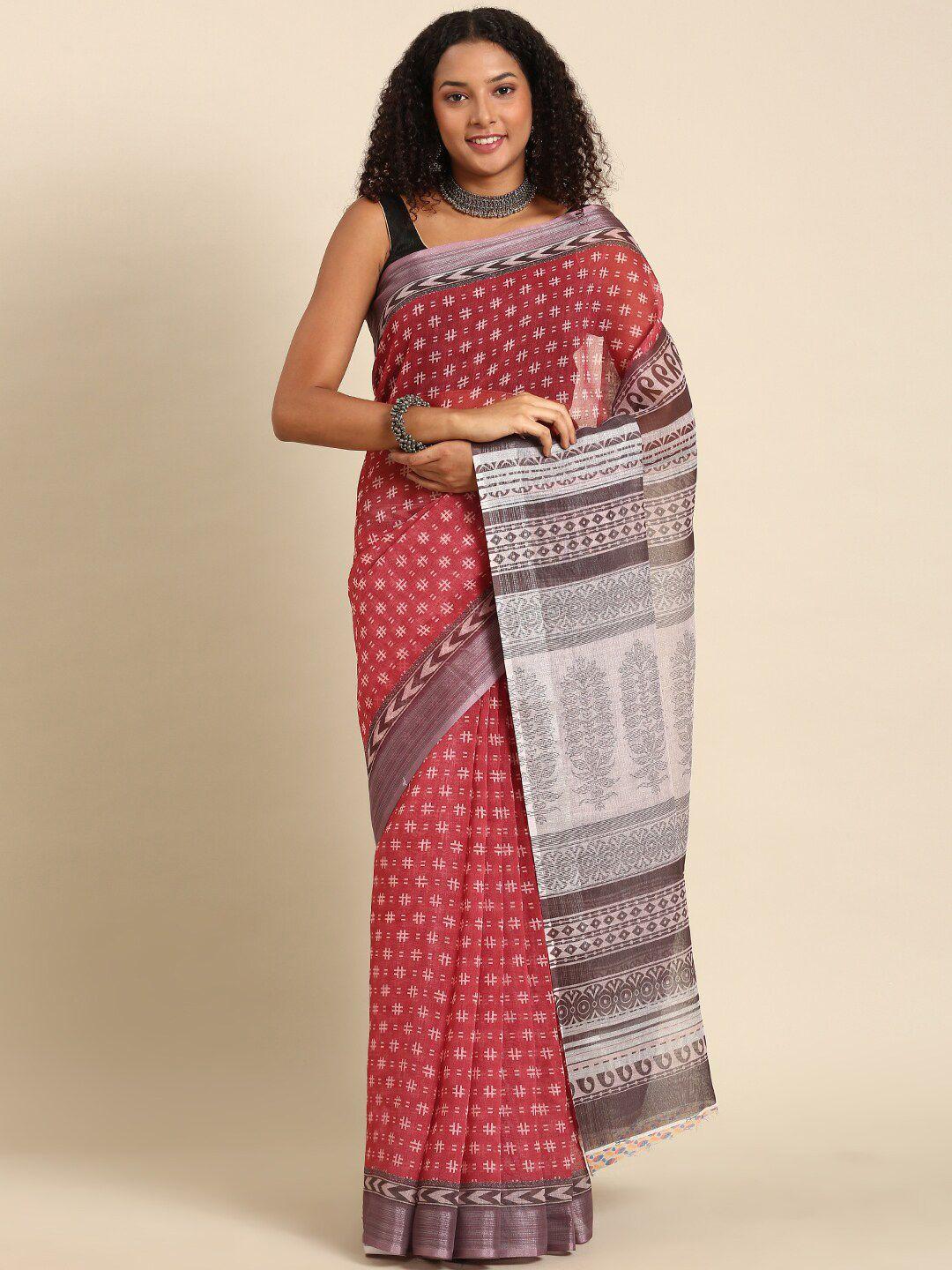 anouk maroon & white ethnic motifs zari saree