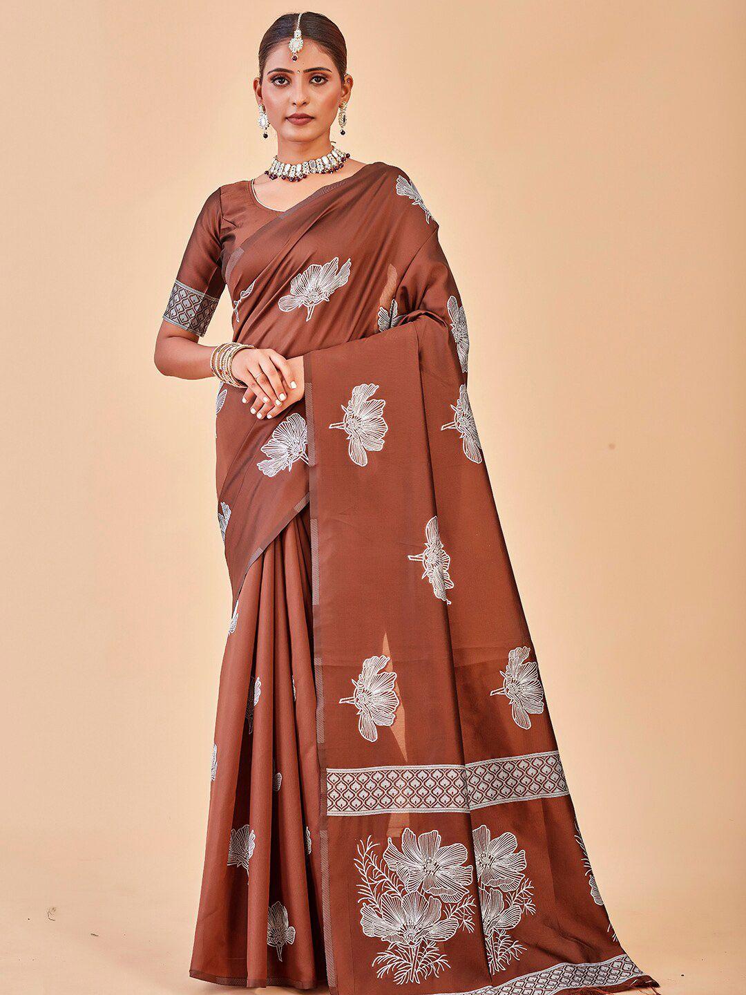 anouk maroon & white floral embroidered saree