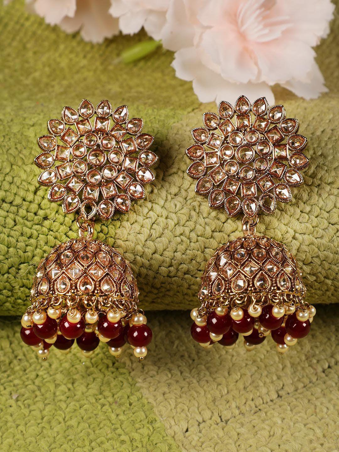 anouk maroon dome shaped jhumkas earrings