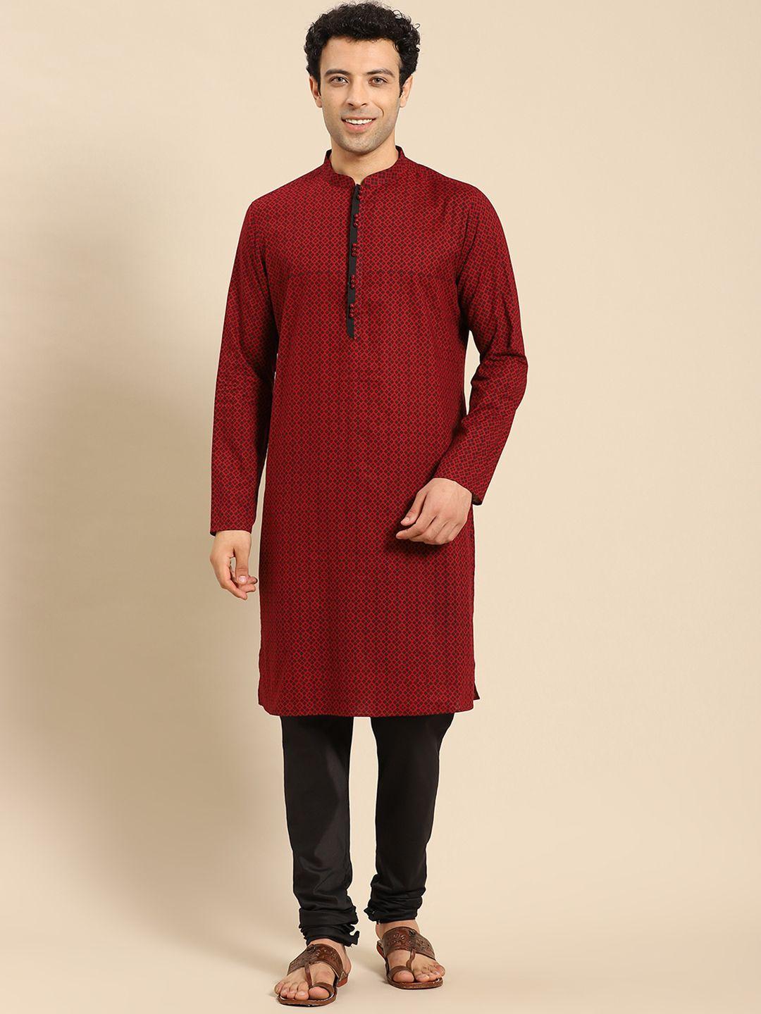 anouk maroon printed regular kurta with churidar