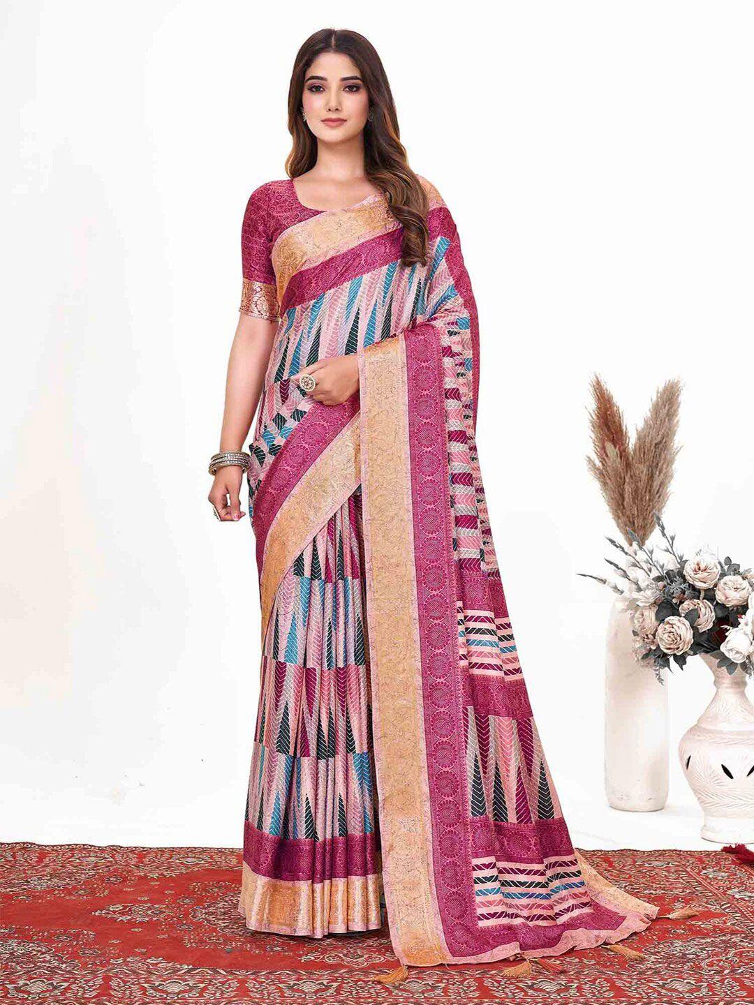 anouk mauve & blue ethnic motif printed saree