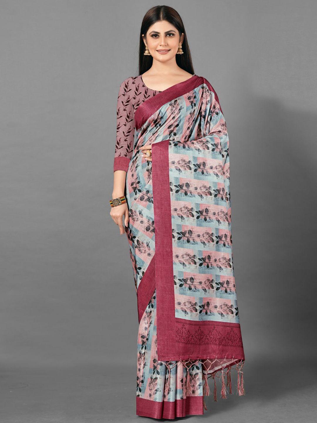 anouk mauve & blue ethnic motifs printed saree