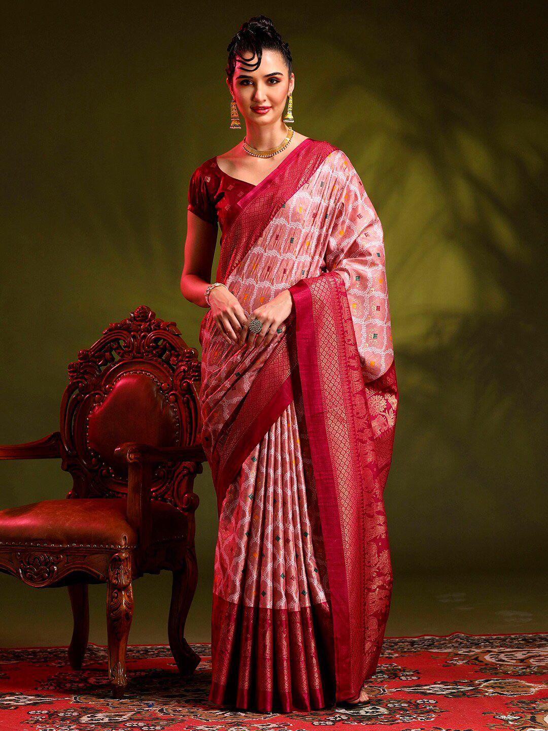 anouk mauve & pink ethnic motifs printed saree