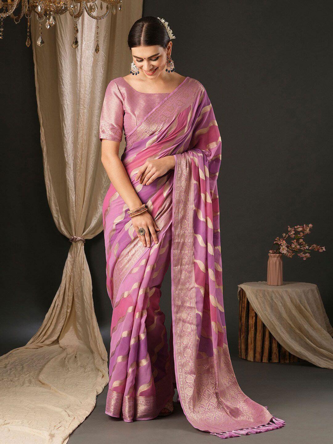 anouk mauve & pink ethnic motifs pure georgette designer banarasi saree