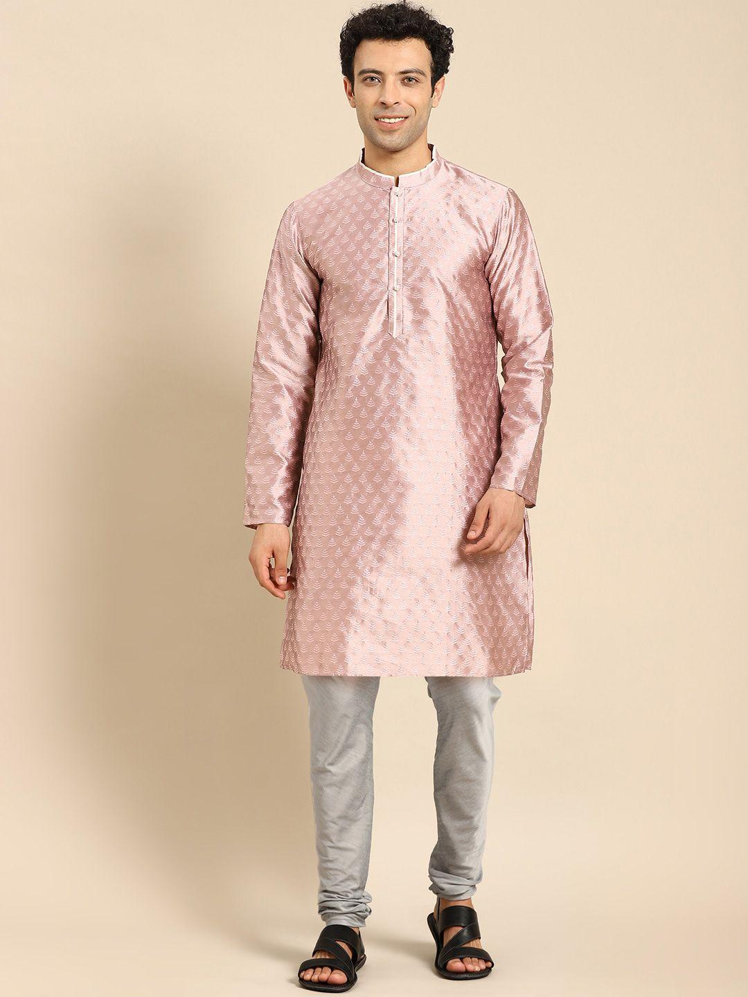 anouk mauve ethnic motifs woven design regular straight kurta with churidar