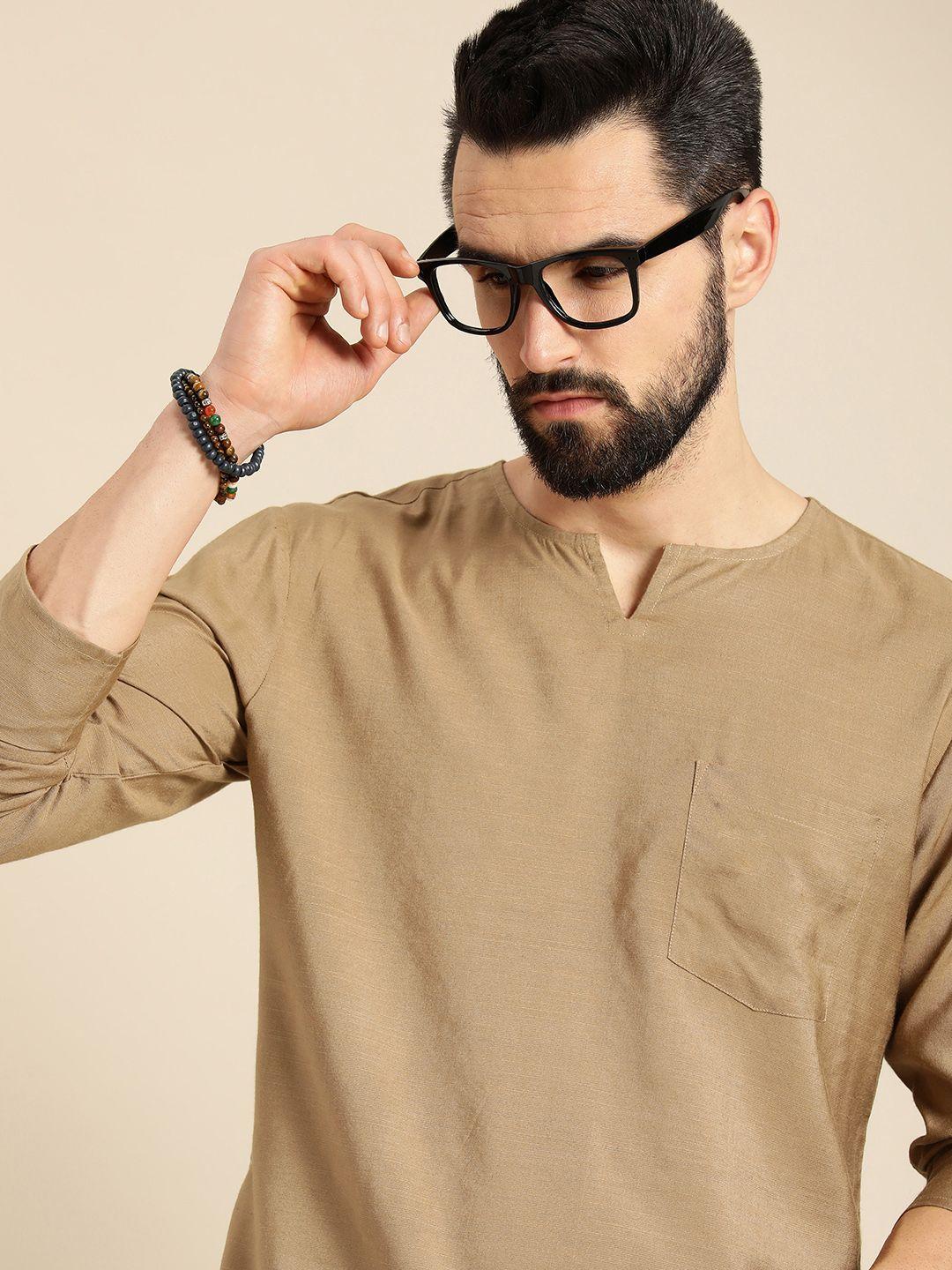 anouk men beige solid kurta