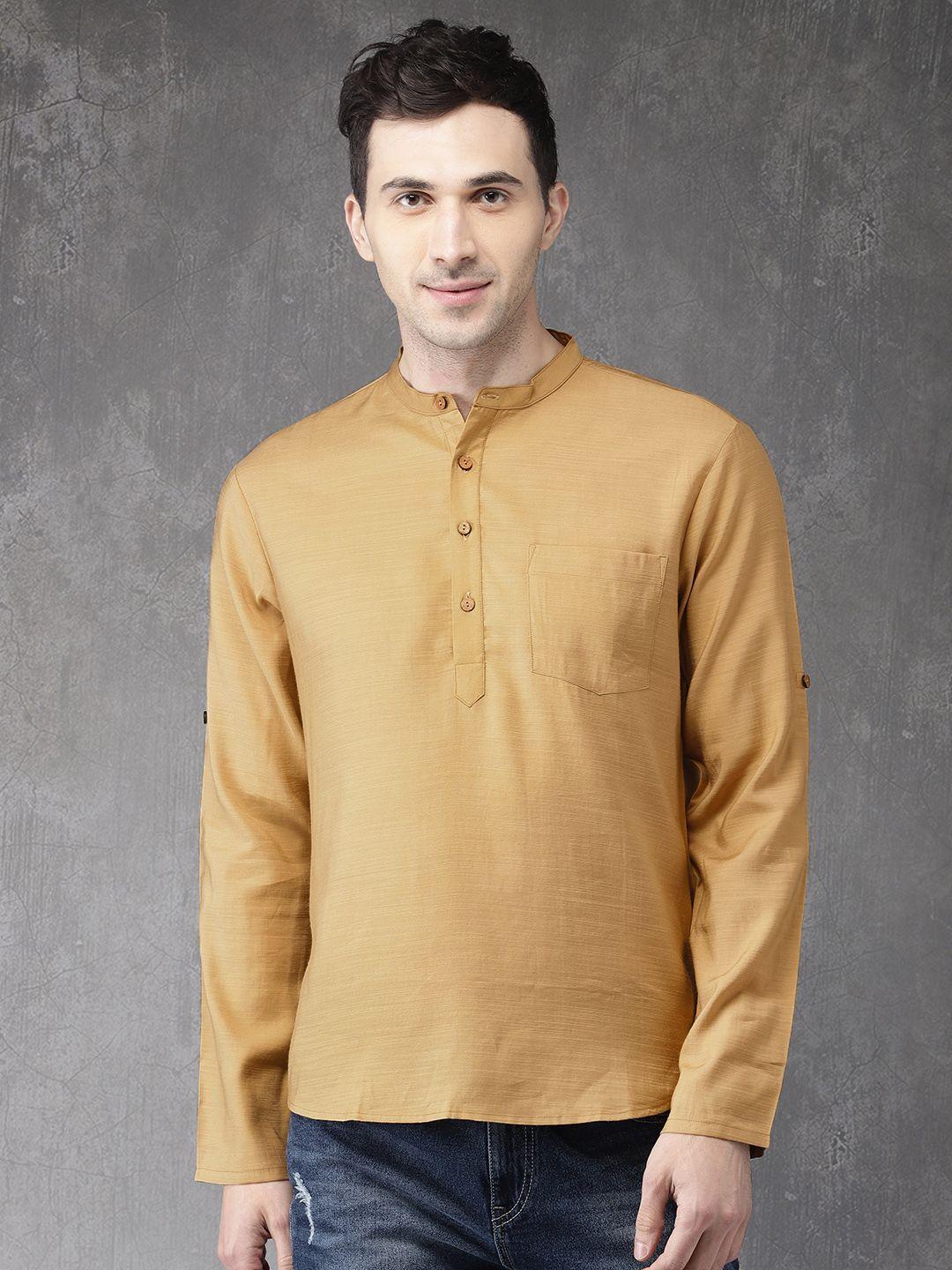 anouk men beige solid straight kurta