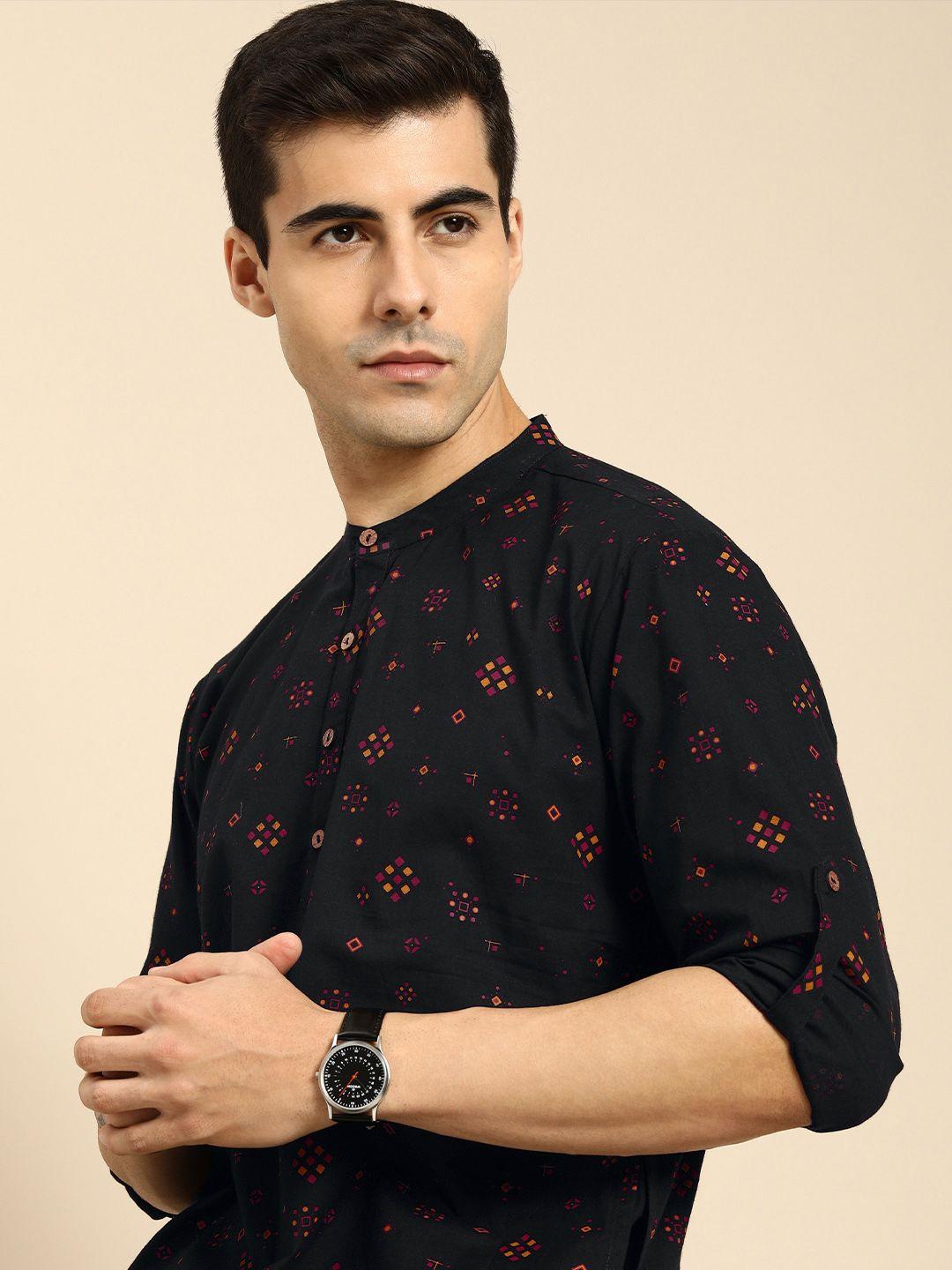 anouk men black & red ethnic motifs printed kurta