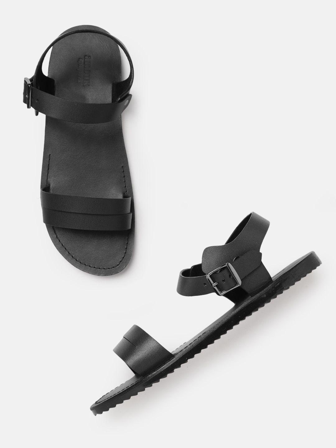 anouk men black leather handmade comfort sandals