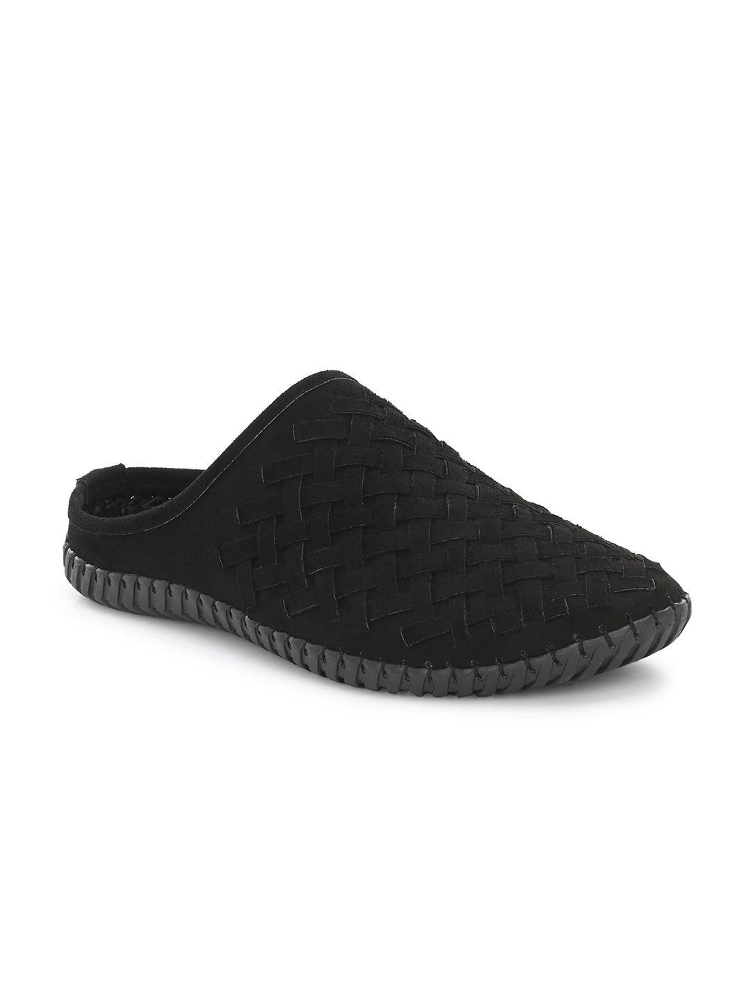 anouk men black suede woven design shoe-style sandals