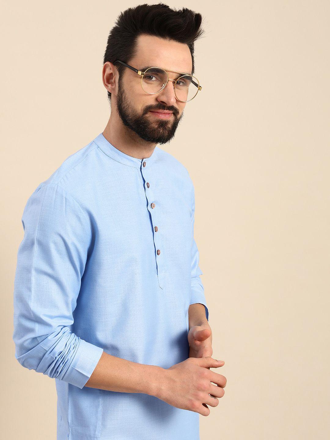 anouk men blue solid straight kurta