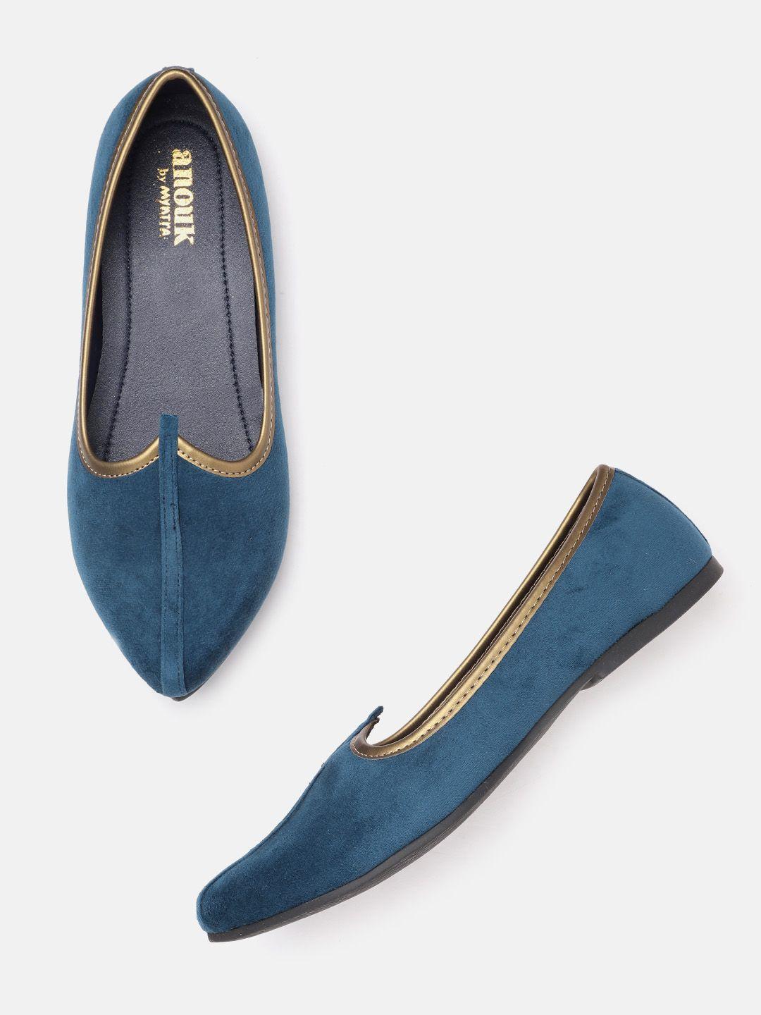 anouk men blue velvet finish handcrafted mojaris