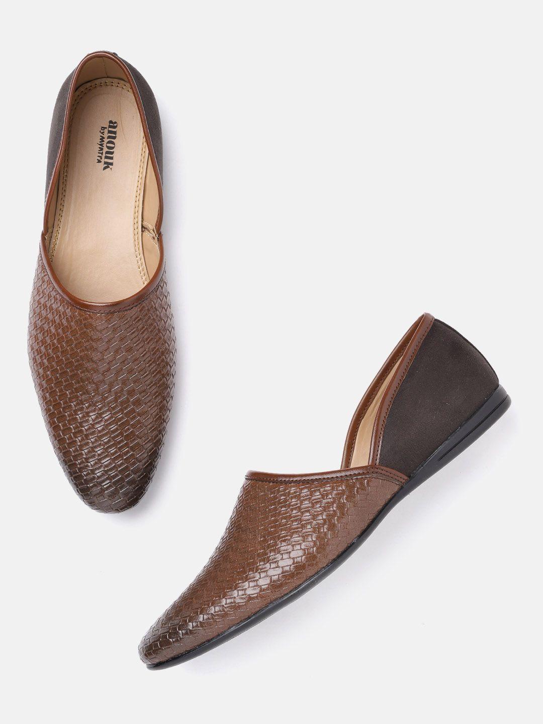 anouk men brown basketweave textured handcrafted mojaris