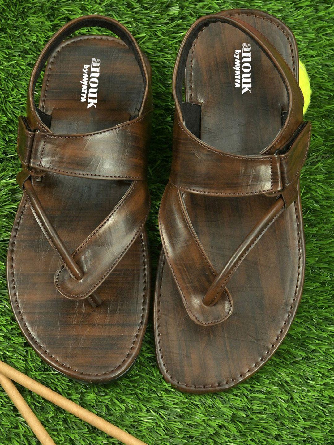 anouk men brown comfort sandals with velcro closure