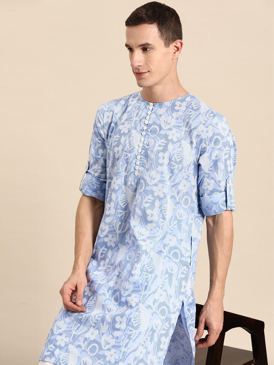 anouk men cotton floral print kurta