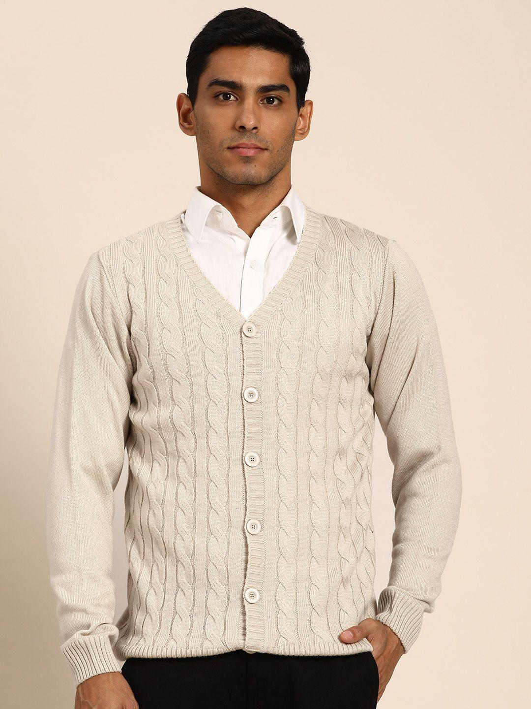 anouk men cream-coloured cable knit cardigan