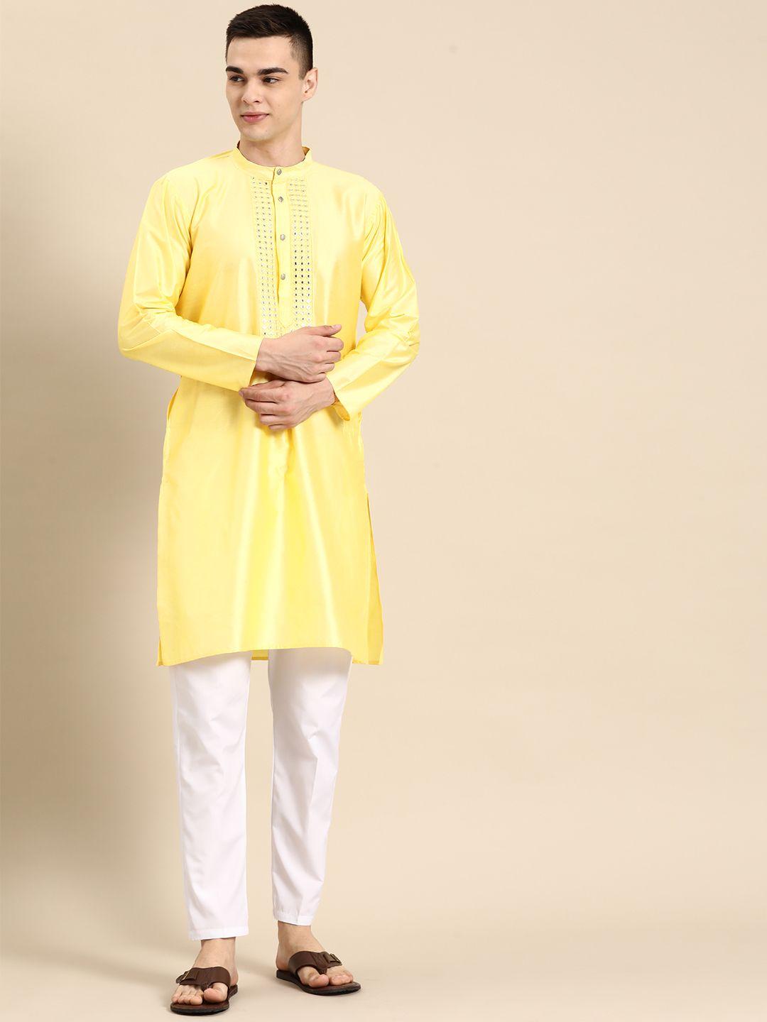 anouk men embroidered mirror work kurta with pyjamas