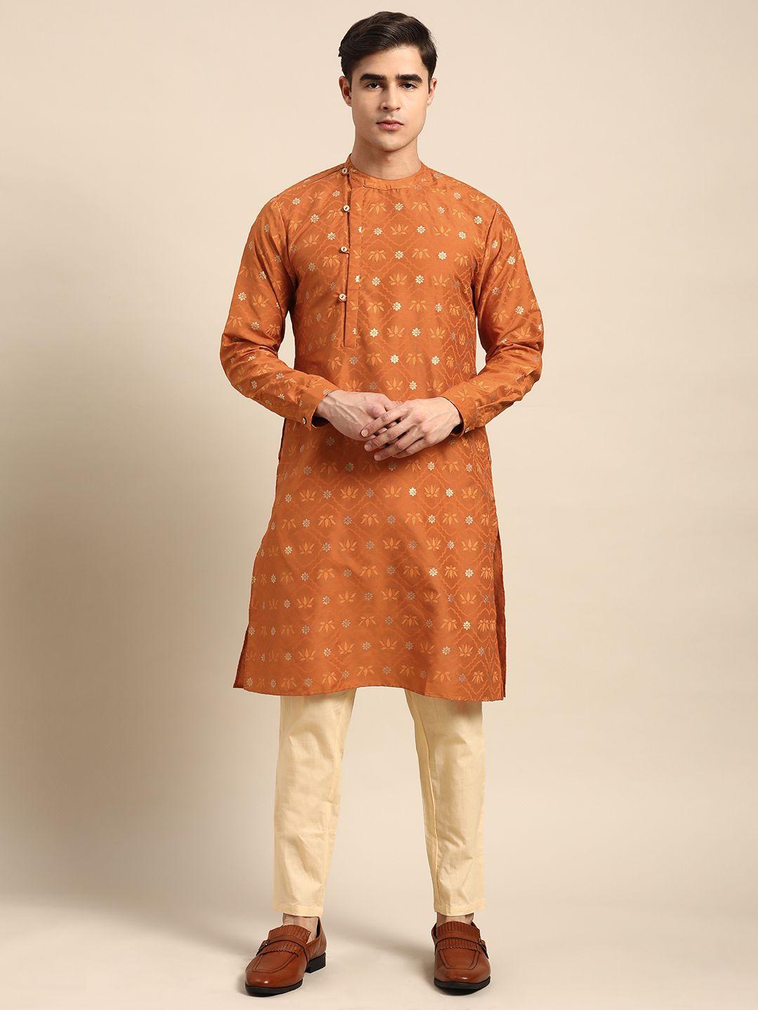 anouk men ethnic design pure cotton kurta with trousers