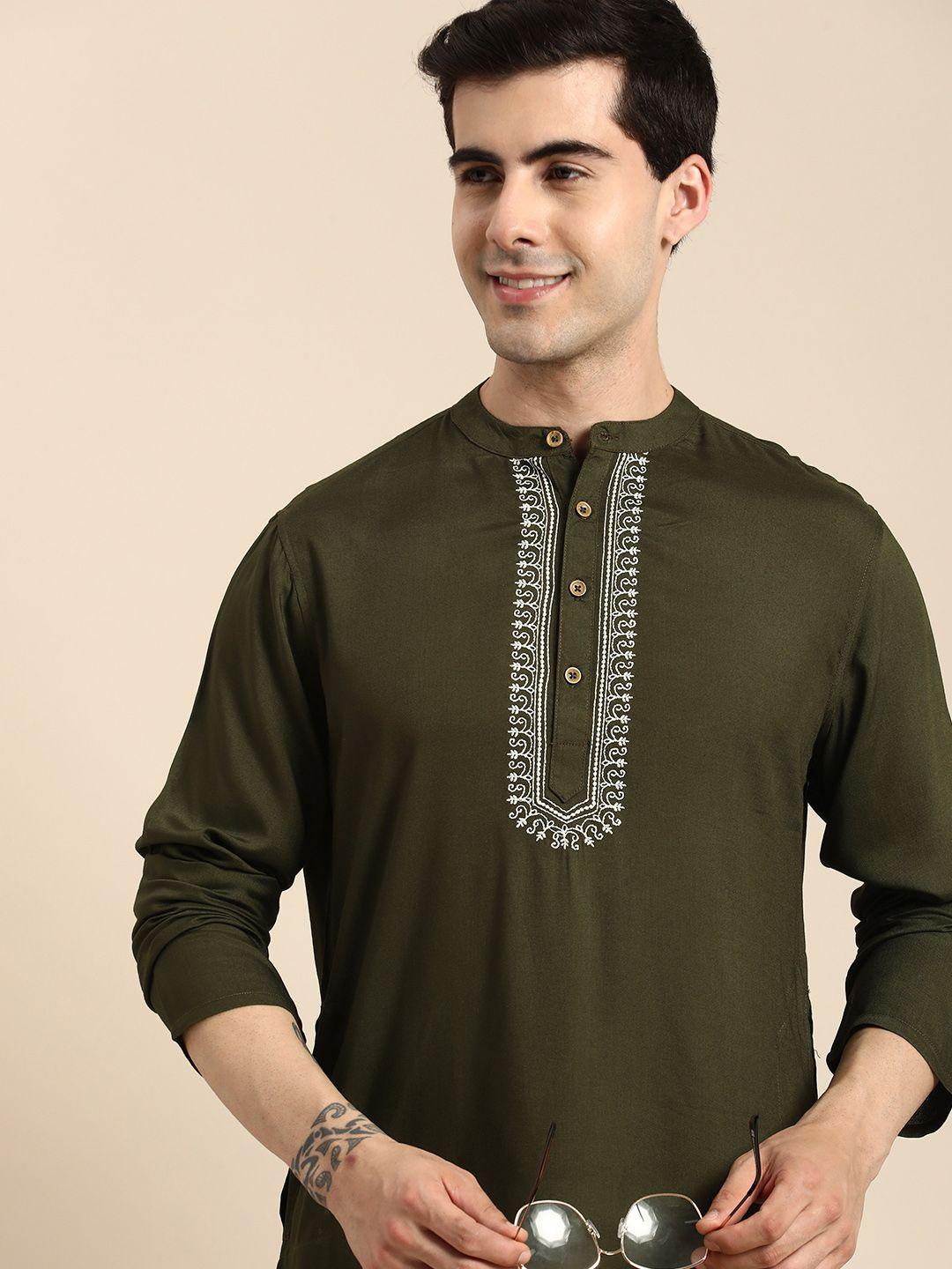 anouk men ethnic motifs embroidered kurta