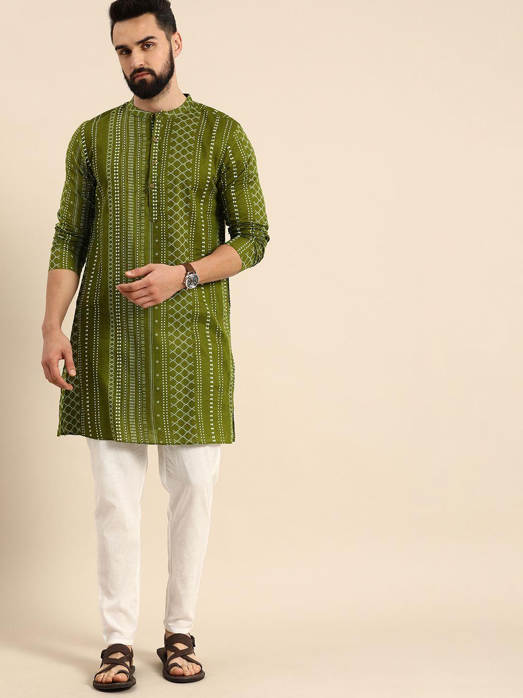 anouk men ethnic motifs printed pure cotton kurta with trousers