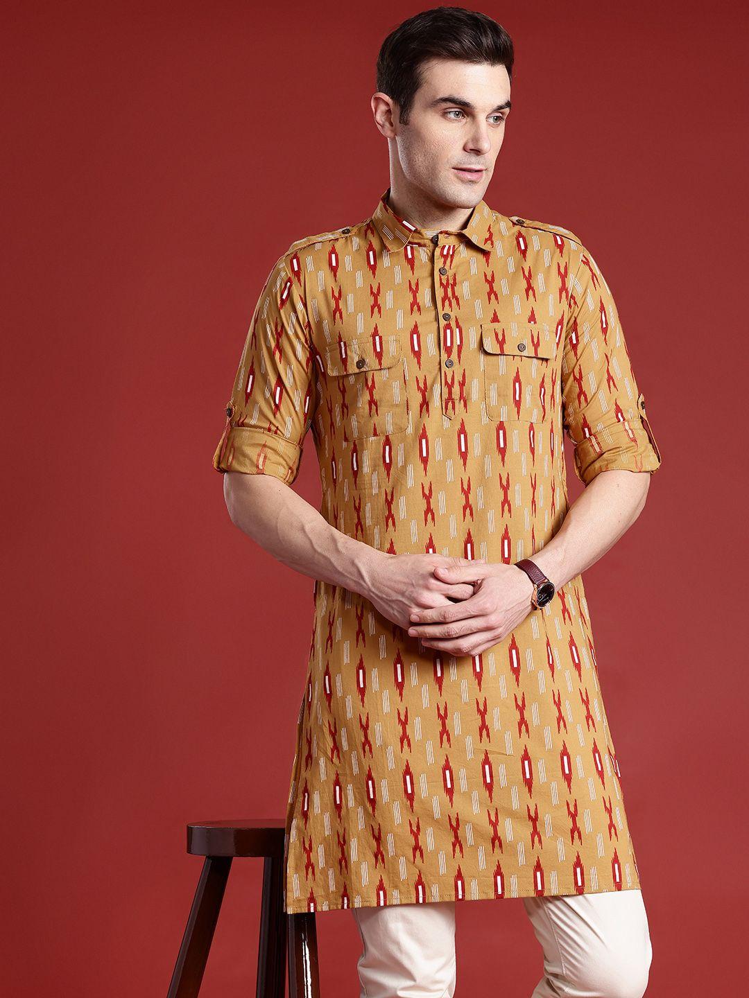 anouk men ethnic motifs printed pure cotton pathani kurta