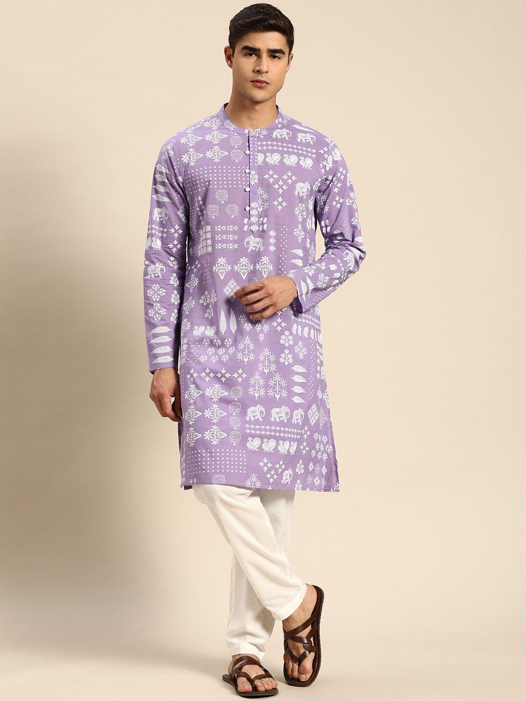 anouk men ethnic motifs printed regular pure cotton kurta with pyjamas