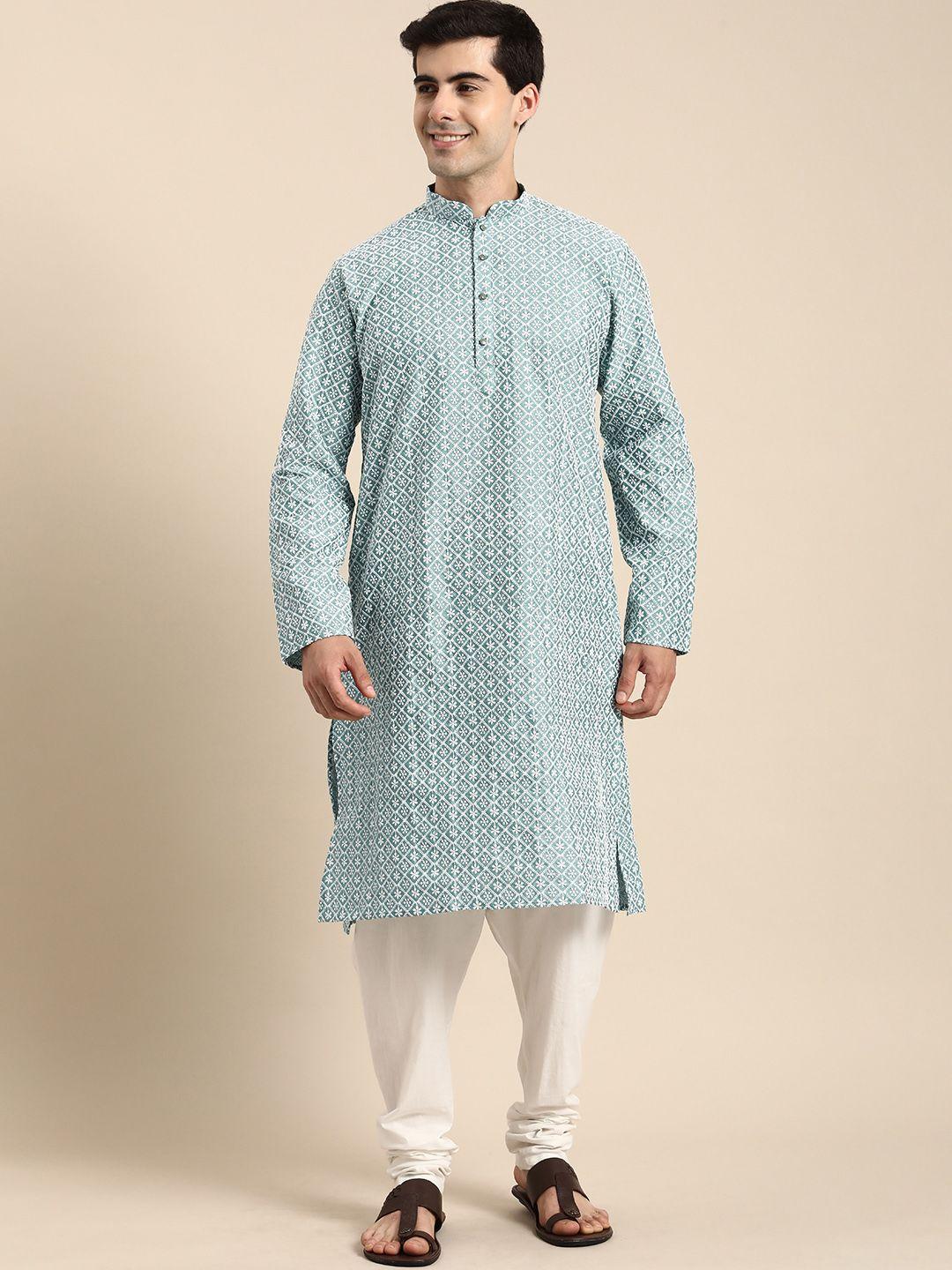 anouk men floral embroidered thread work kurta