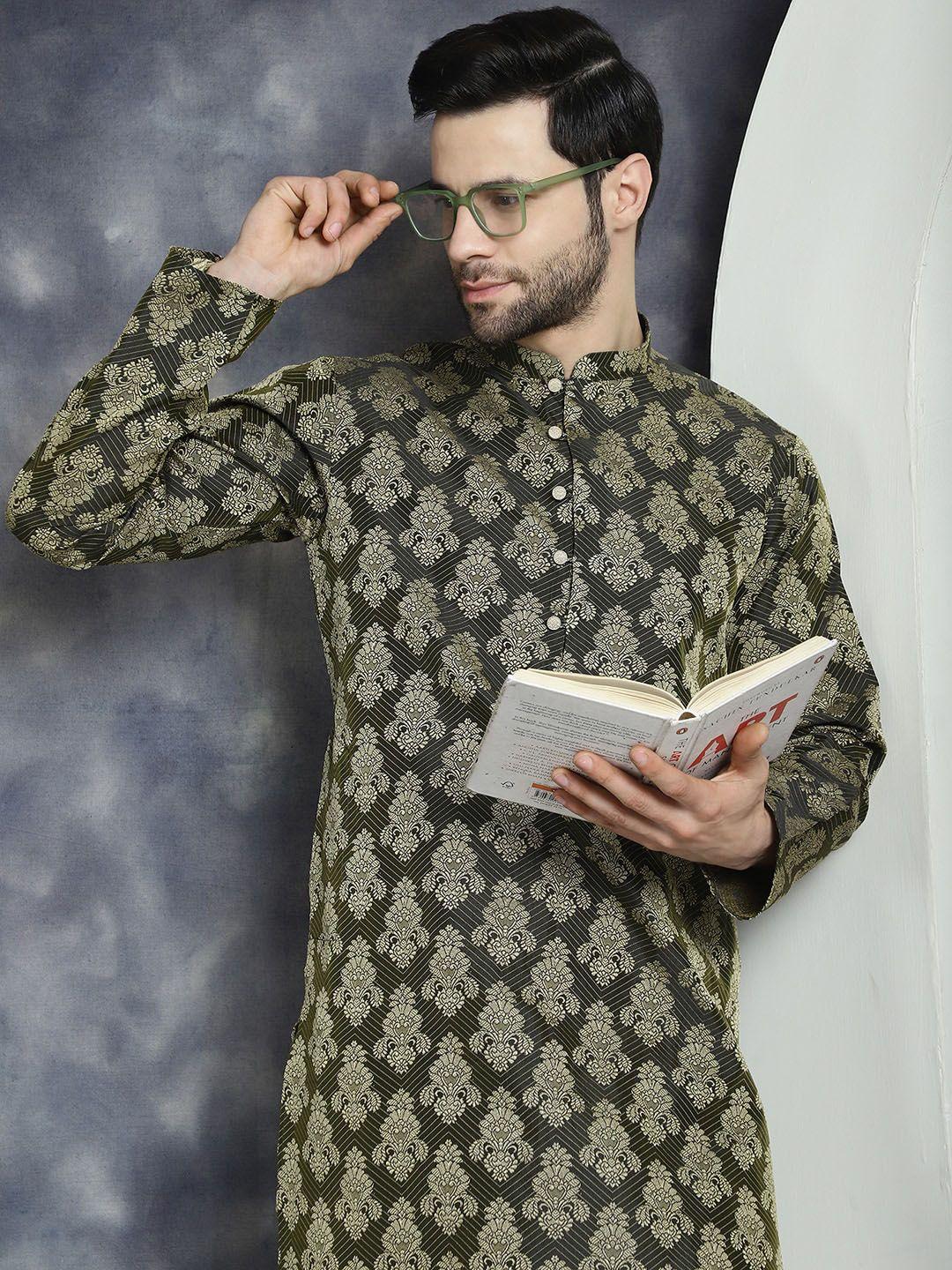 anouk men floral printed flared sleeves jacquard anarkali kurta