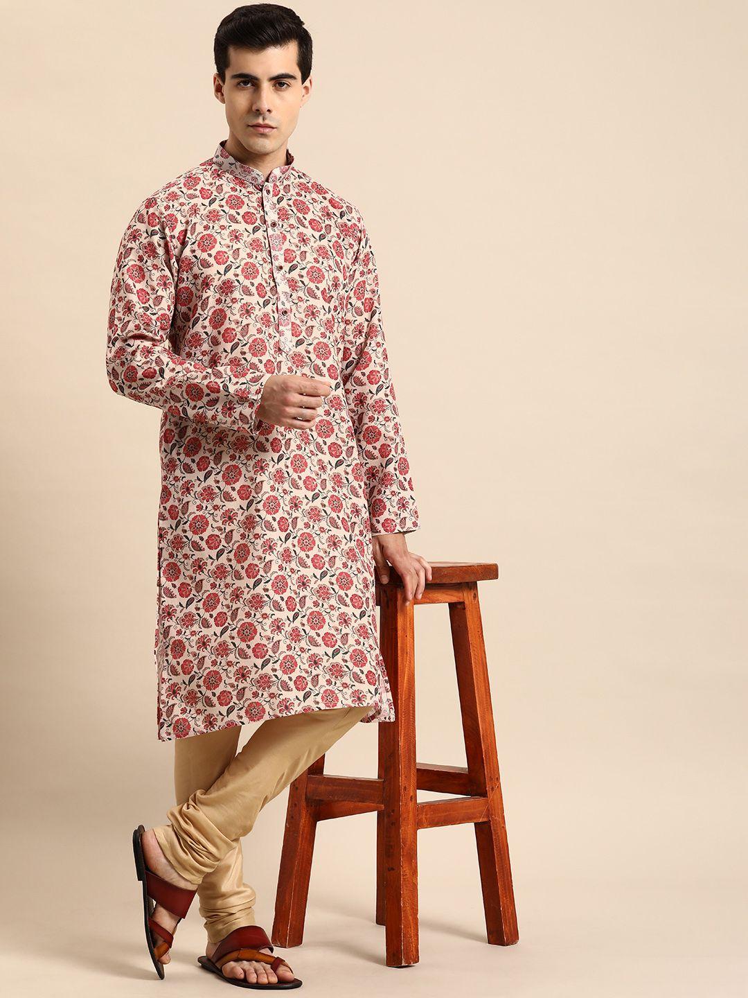 anouk men floral printed jacquard kurta