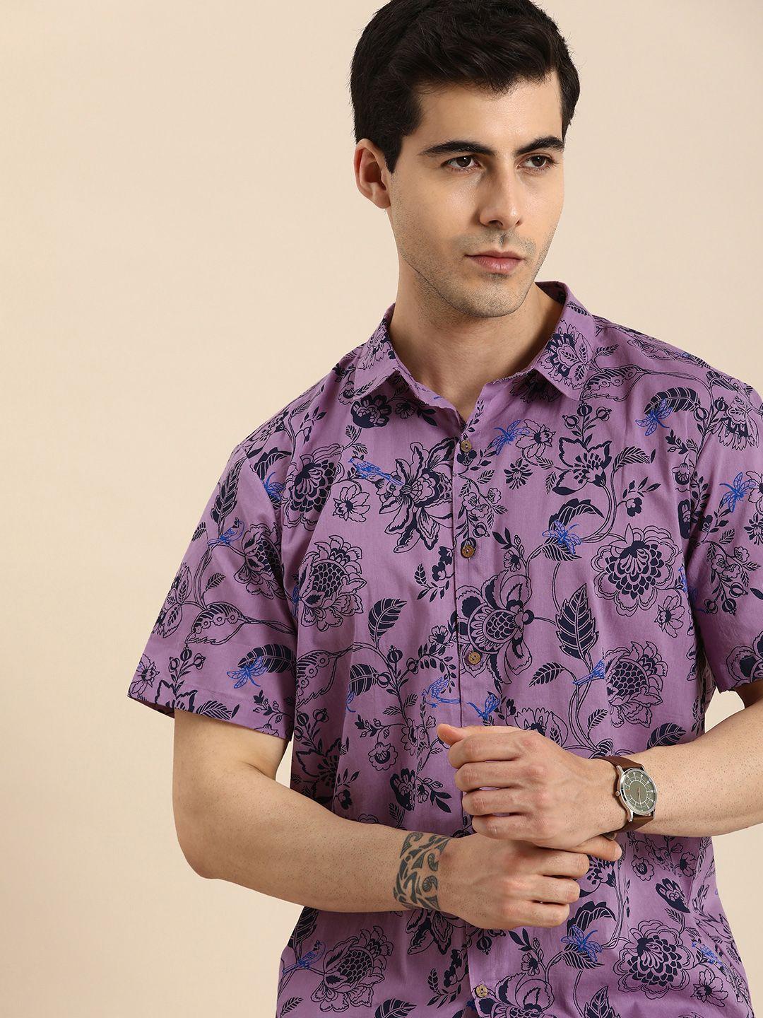 anouk men floral printed short sleeves casual shirt