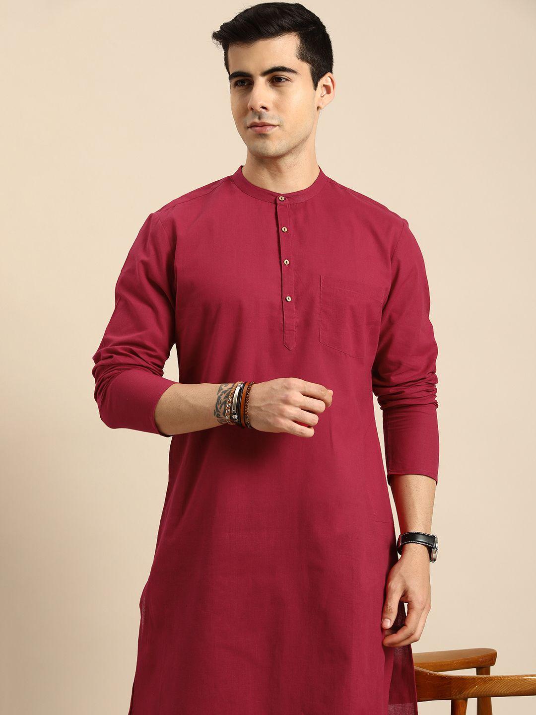 anouk men fuchsia  pure cotton  kurta