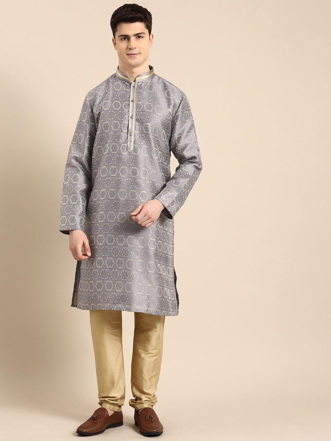 anouk men geometric jacquard kurta