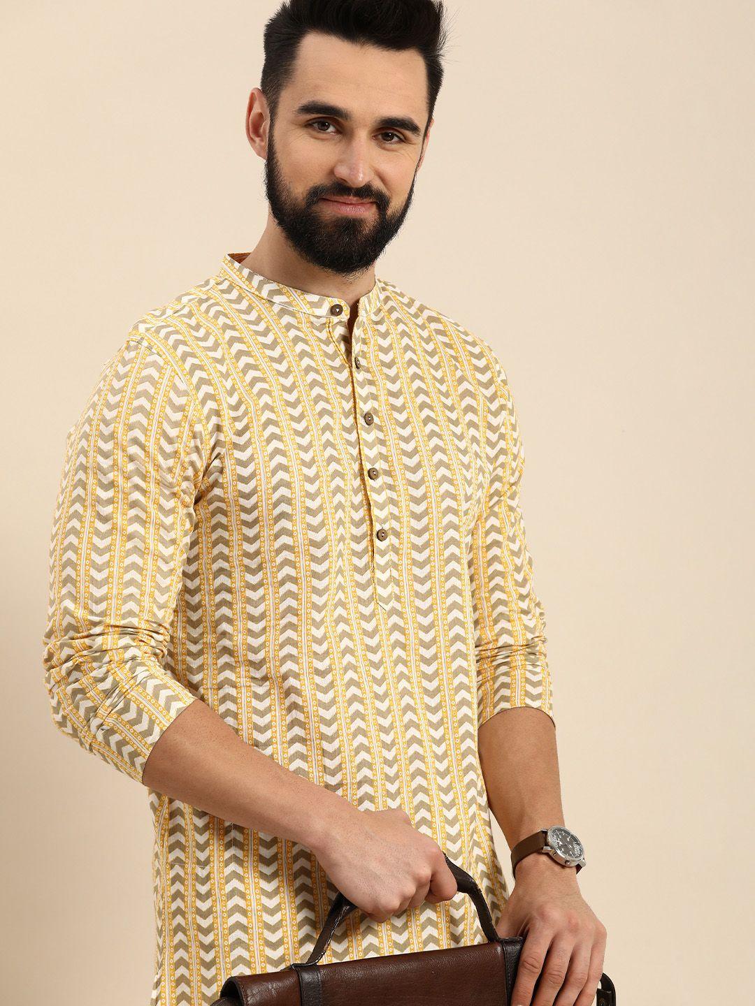 anouk men geometric printed pure cotton straight kurta